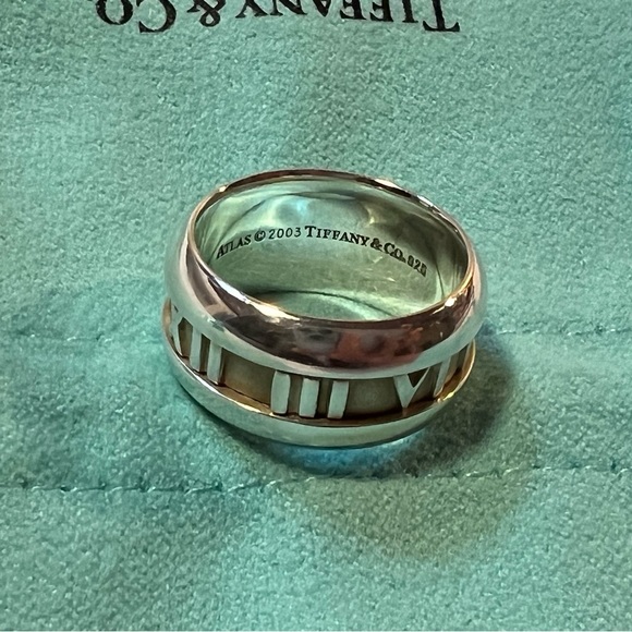 Tiffany & Co.  Sterling Silver Atlas Roman Numeral Wide Band Ring 5.5 - Picture 4 of 8